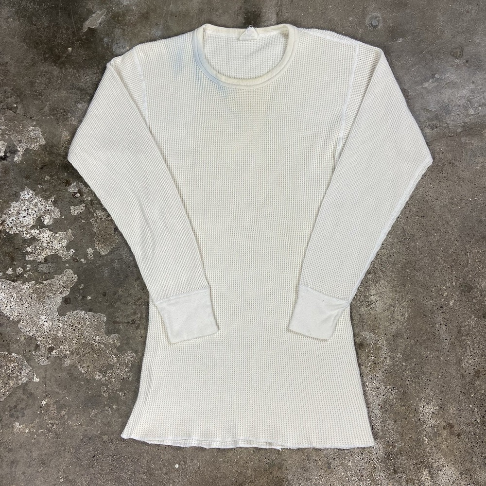 Vintage 80s SEARS Thermal Shirt‎ Size Tall Large White Waffle Knit Long Sleeve